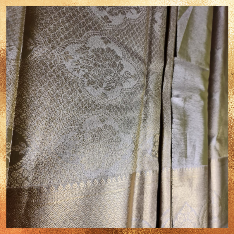 Bridal Kanjivaram Flesh Pink body with gold work & golden zari. Perfect for weddings & festive wear. Handpicked collection at The Saree Mahal