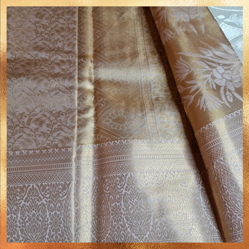 Bridal Kanjivaram Saree-Flesh Pink Body-Gold work & Golden Zari. Perfect for weddings & festive wear. Handpicked collection at The Saree Mahal