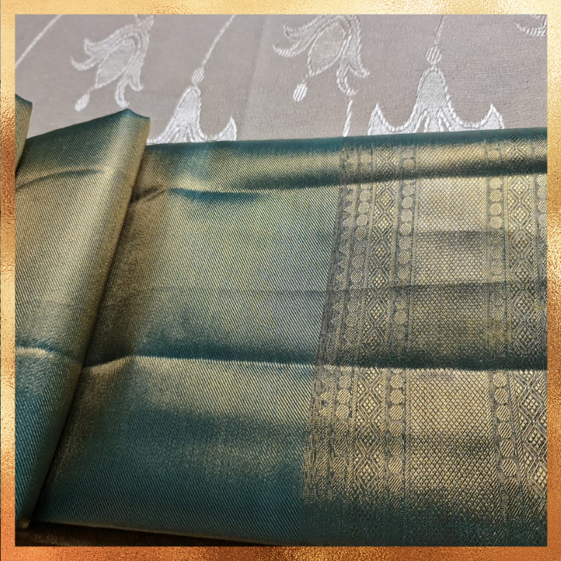 Bridal Kanjivaram Saree- Gold Green with Golden Zari. Perfect for weddings & festive wear. Handpicked collection at The Saree Mahal