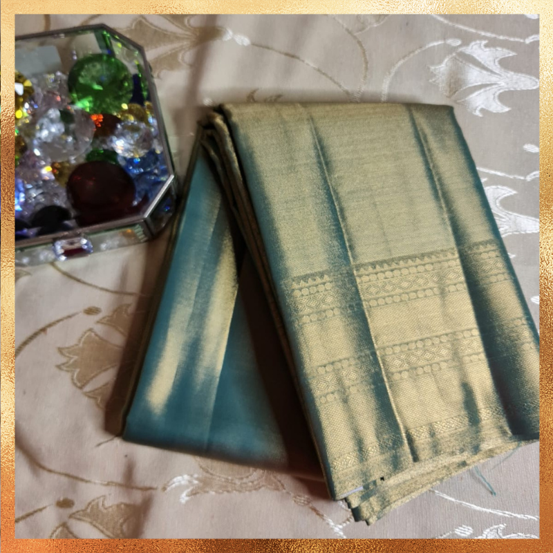 Bridal Kanjivaram Saree- Gold Green with Golden Zari. Perfect for weddings & festive wear. Handpicked collection at The Saree Mahal