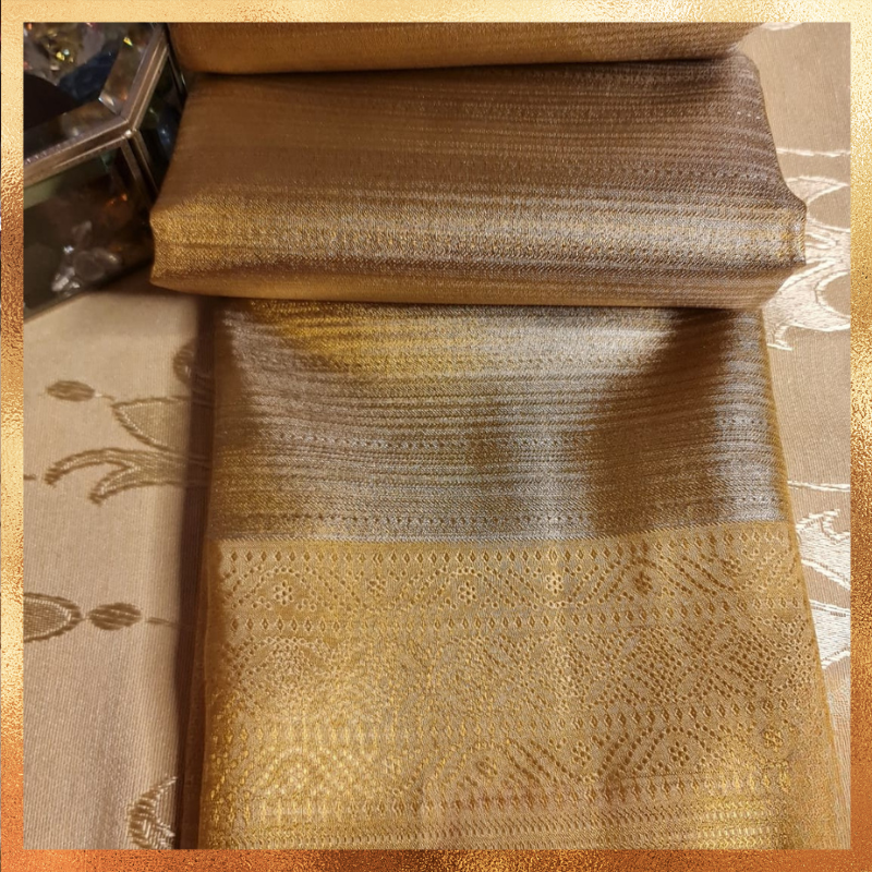 Bridal Kanjivaram gold silver body with gold border & golden zari. Perfect for weddings & festive wear. Handpicked collection at The Saree Mahal
