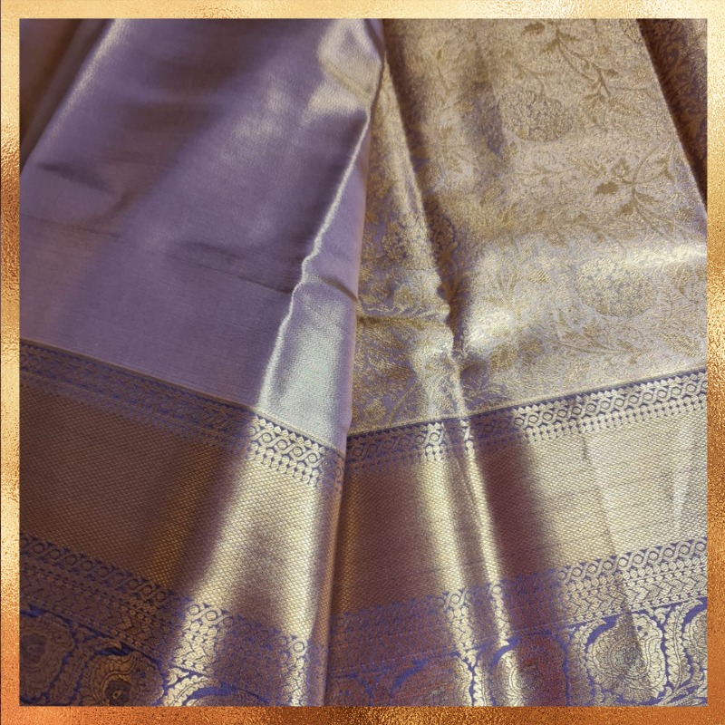 Bridal Kanjivaram Lavendar Mauve body with gold border & golden zari. Perfect for weddings & festive wear. Handpicked collection at The Saree Mahal
