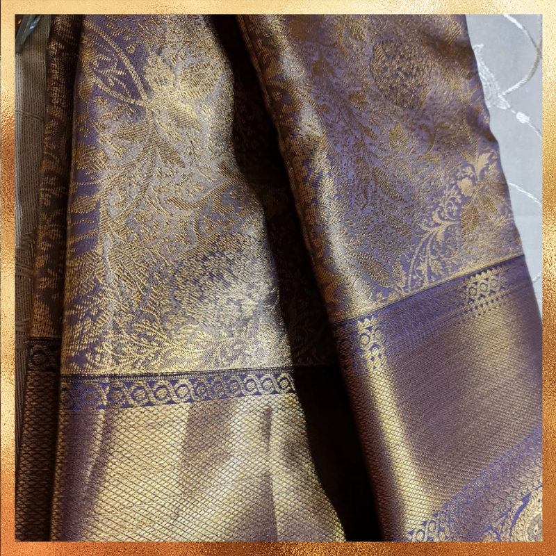 Bridal Kanjivaram Lavendar Mauve body with gold border & golden zari. Perfect for weddings & festive wear. Handpicked collection at The Saree Mahal