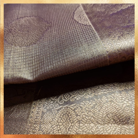 Bridal Kanjivaram Lavendar Mauve dual tone body with gold border & golden zari. Perfect for weddings & festive wear. Handpicked collection at The Saree Mahal