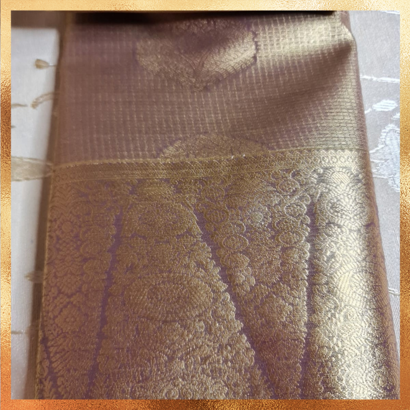 Bridal Kanjivaram Lavendar Mauve dual tone body with gold border & golden zari. Perfect for weddings & festive wear. Handpicked collection at The Saree Mahal