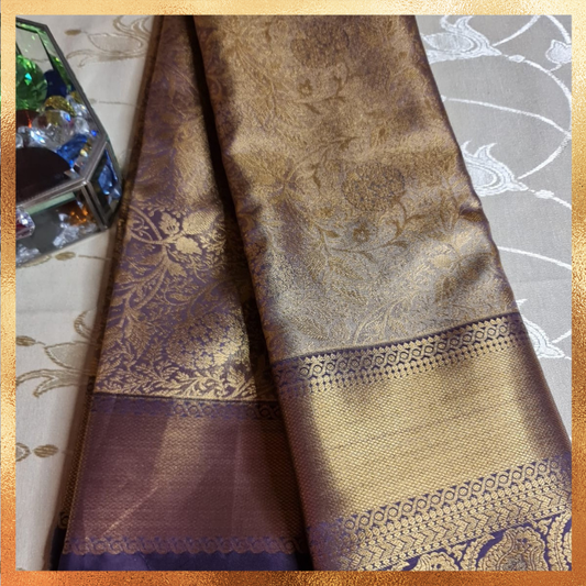 Bridal Kanjivaram Lavendar Mauve body with gold border & golden zari. Perfect for weddings & festive wear. Handpicked collection at The Saree Mahal