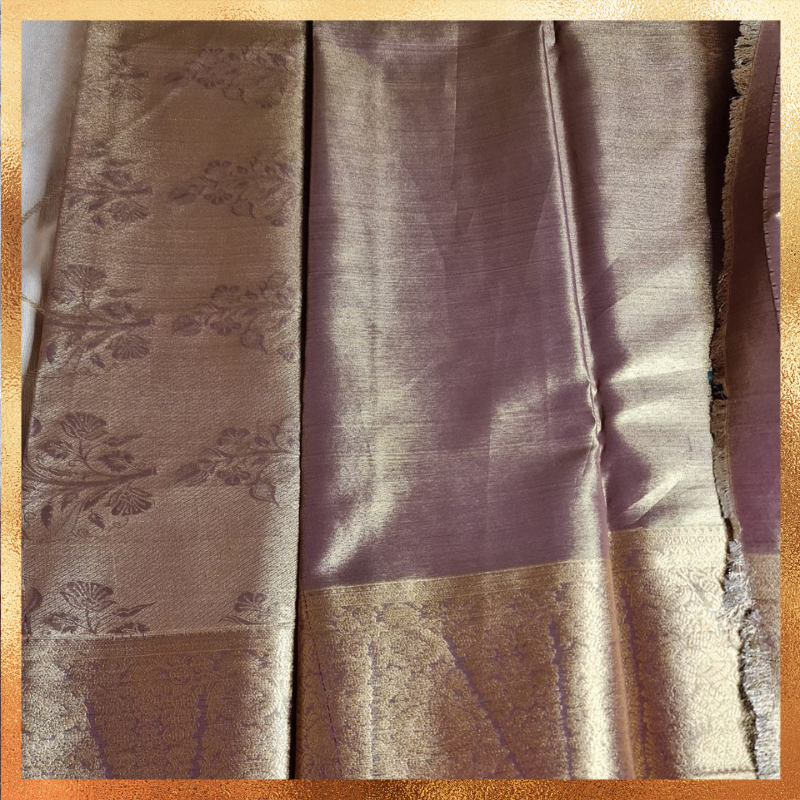 Bridal Kanjivaram Lavendar Mauve dual tone body with gold border & golden zari. Perfect for weddings & festive wear. Handpicked collection at The Saree Mahal
