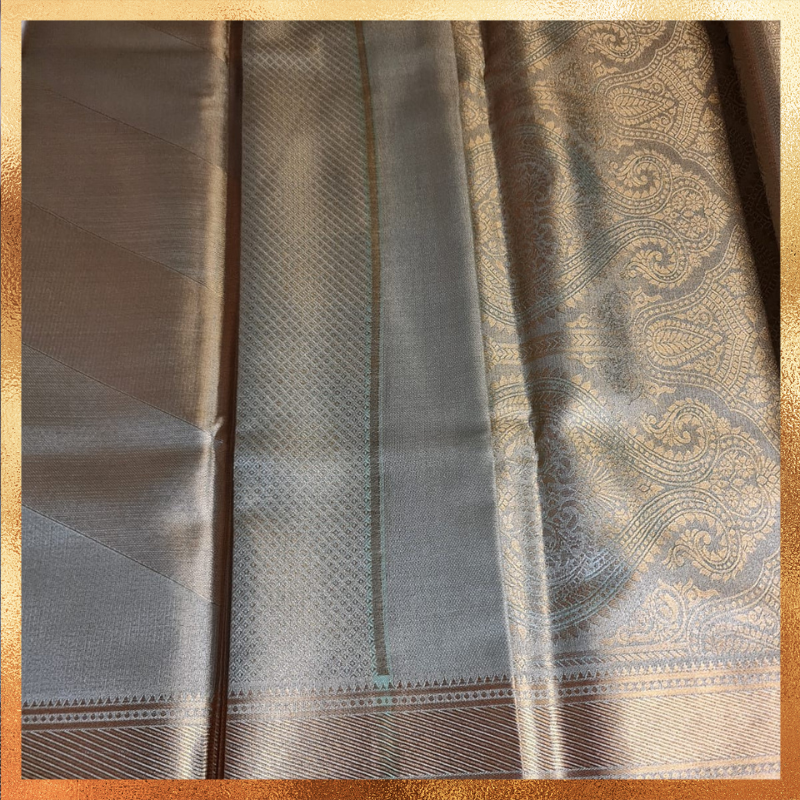 Bridal Kanjivaram Mint Green body with gold border & golden zari. Perfect for weddings & festive wear. Handpicked collection at The Saree Mahal