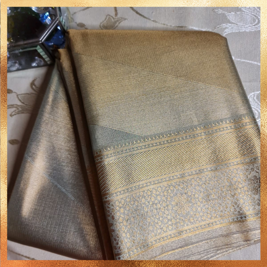 Bridal Kanjivaram Mint Green body with gold border & golden zari. Perfect for weddings & festive wear. Handpicked collection at The Saree Mahal