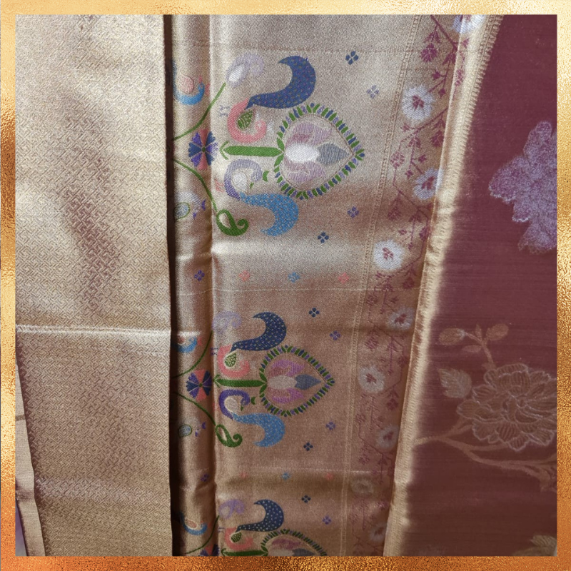 Bridal Kanjivaram Dual Tone body with golden zari. Perfect for weddings & festive wear. Handpicked collection at The Saree Mahal