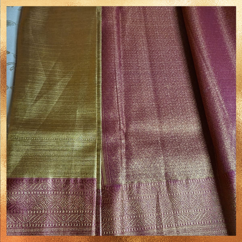 Bridal Kanjivaram golden body with magenta border & golden zari. Perfect for weddings & festive wear. Handpicked collection at The Saree Mahal