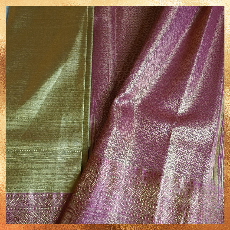 Bridal Kanjivaram golden body with magenta border & golden zari. Perfect for weddings & festive wear. Handpicked collection at The Saree Mahal