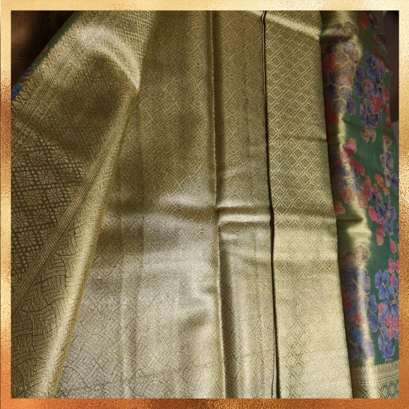 Elegant Bridal green Kanjivaram with golden zari. Perfect for weddings & festive wear. Handpicked collection at The Saree Mahal