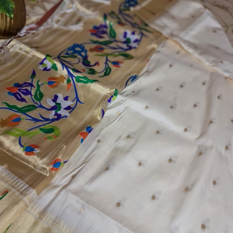 PAITHANI SILK (TSM PT023) - Cream Gold