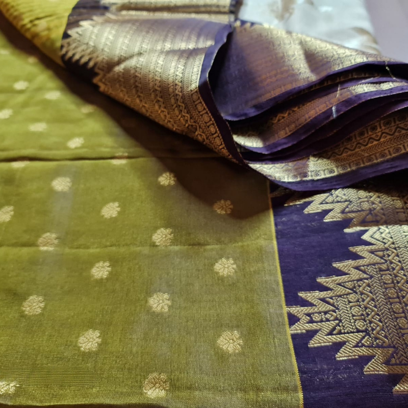 Dual Tone Tussar silk saree with natural shine & sheen, zari border-Elegant & Lightweight- Green Aubergine
