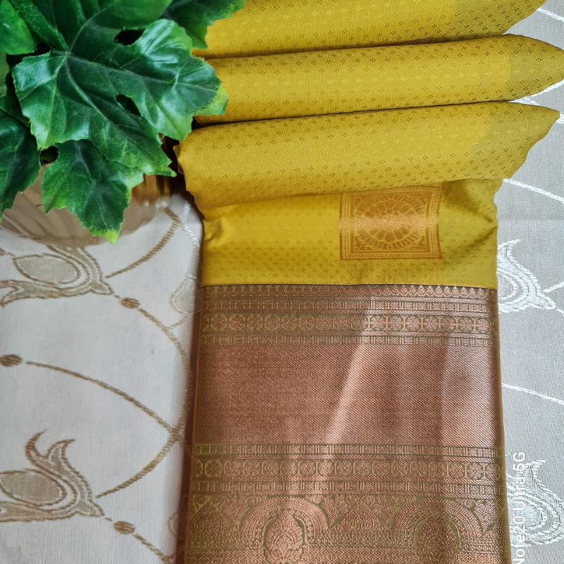 Kanchi Semi Silk saree with intricate gold zari detailing-Lime Green & Navy Blue