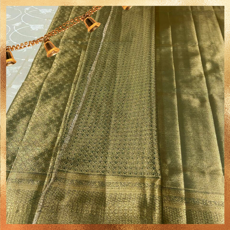 Bridal Kanjivaram Saree in Mehndi Green Color Body with Golden Zari Border