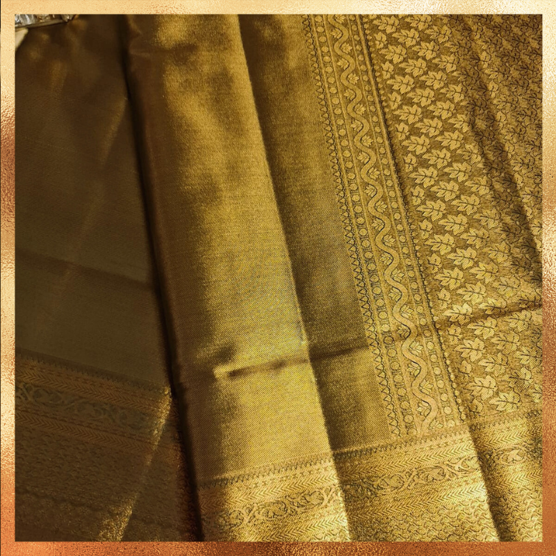 Bridal Kanjivaram Saree in Mehndi Green Color Body with Golden Zari Border