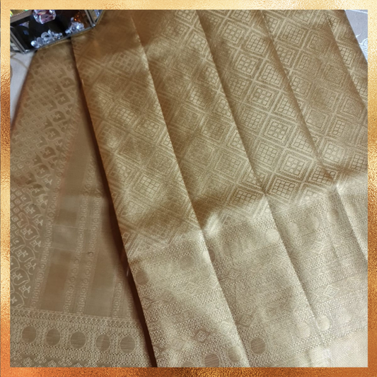 Bridal Kanjivaram Saree in Metallic Gold Color Body with Golden Zari Body & Border