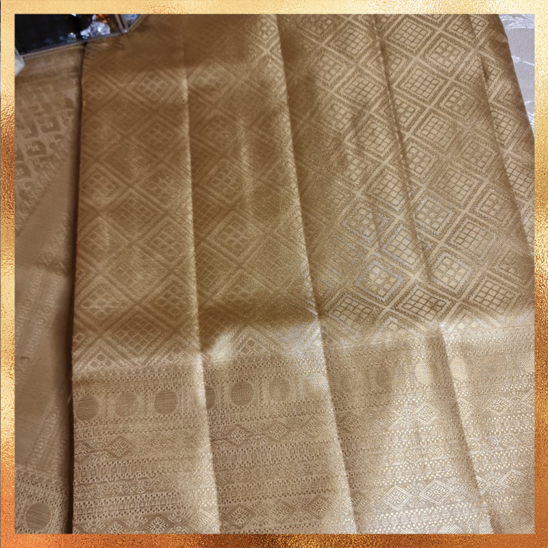 Bridal Kanjivaram Saree in Metallic Gold Color Body with Golden Zari Body & Border