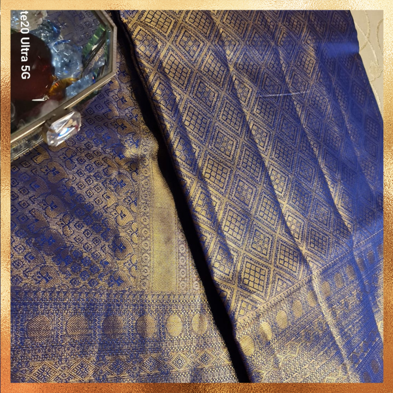 Bridal Kanjivaram Saree in Royal Blue Color Body with Golden Zari Body & Border