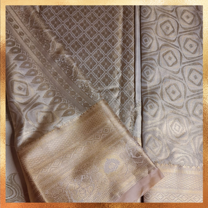 Bridal Kanjivaram Saree in Gold Body with Rose Jacquard Weave