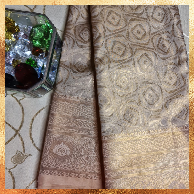 Bridal Kanjivaram Saree in Gold Body with Rose Jacquard Weave
