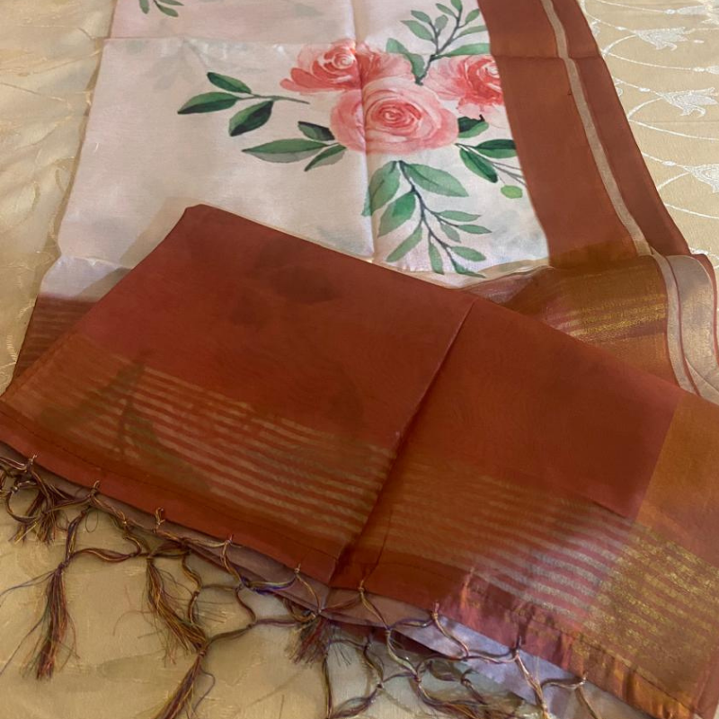 Kosa Silk (TSM KSD001) : Rust & Ivory Rose Bloom