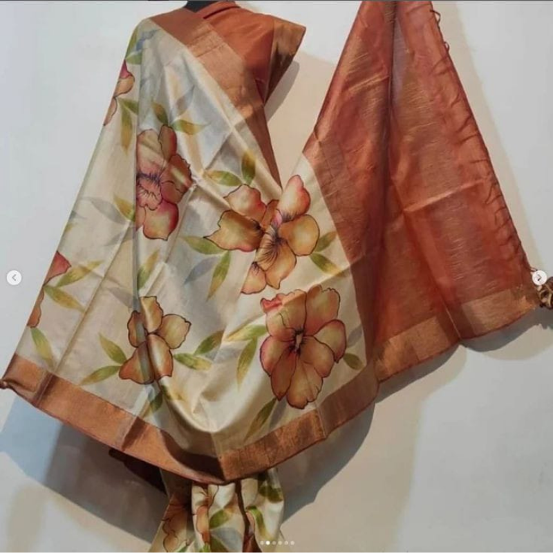 Kosa Silk (TSM KSD002) : Large Floral Rust Blossom