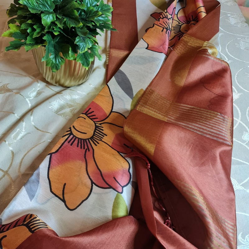Kosa Silk (TSM KSD002) : Large Floral Rust Blossom