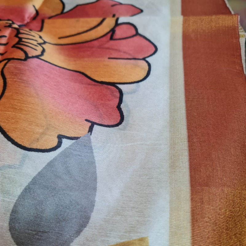 Kosa Silk (TSM KSD002) : Large Floral Rust Blossom