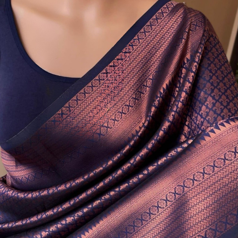 Soft Silk (TSM SS007) : Navy Blue Copper Jacquard