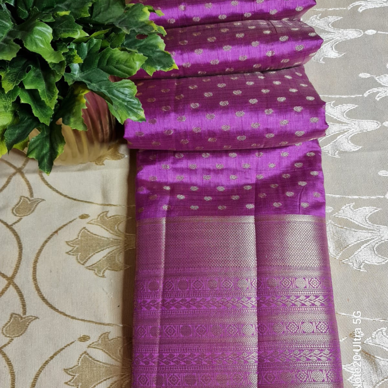 Magenta Small Butta Tussar silk saree with natural shine & sheen, zari border-Elegant & Lightweight