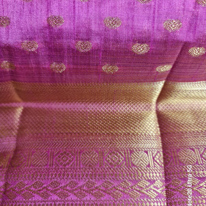Magenta Small Butta Tussar silk saree with natural shine & sheen, zari border-Elegant & Lightweight