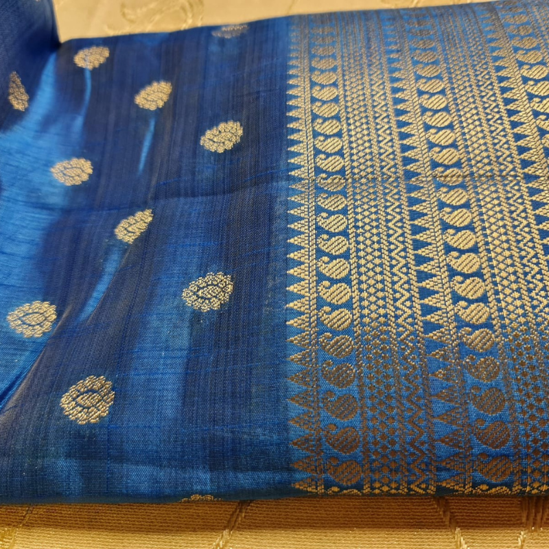 Blue Tussar silk saree with natural shine & sheen, zari border-Elegant & Lightweight