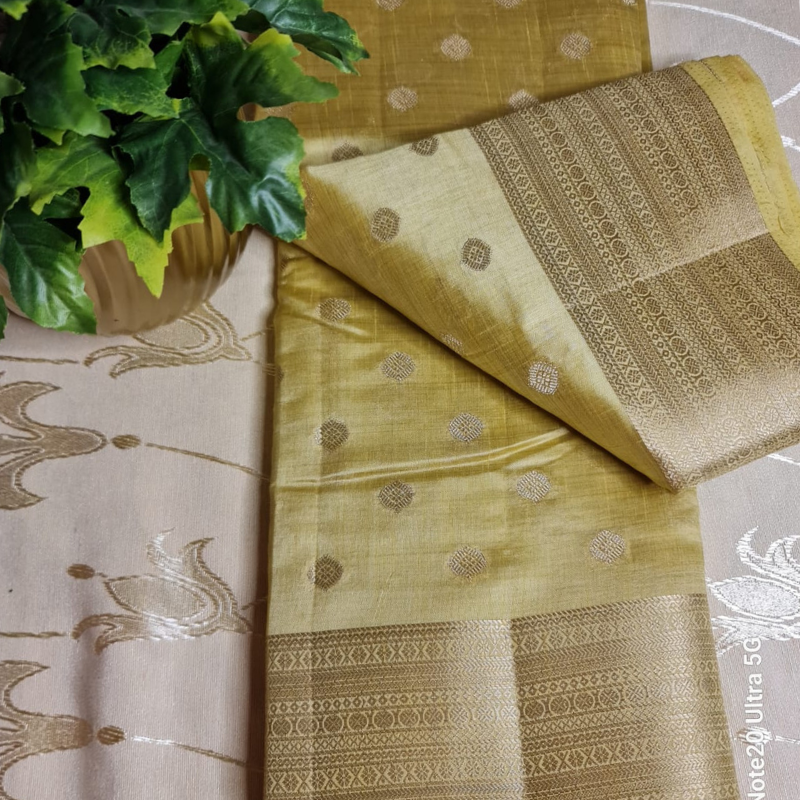 Champagne Tussar silk saree with natural shine & sheen, zari border-Elegant & Lightweight
