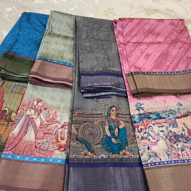 Tussar Kalamkari Blue saree with natural shine & sheen, zari border-Elegant & Lightweight