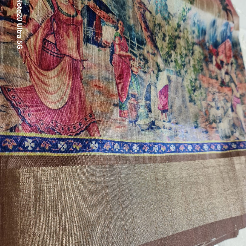Tussar Kalamkari Pink saree with natural shine & sheen, zari border-Elegant & Lightweight