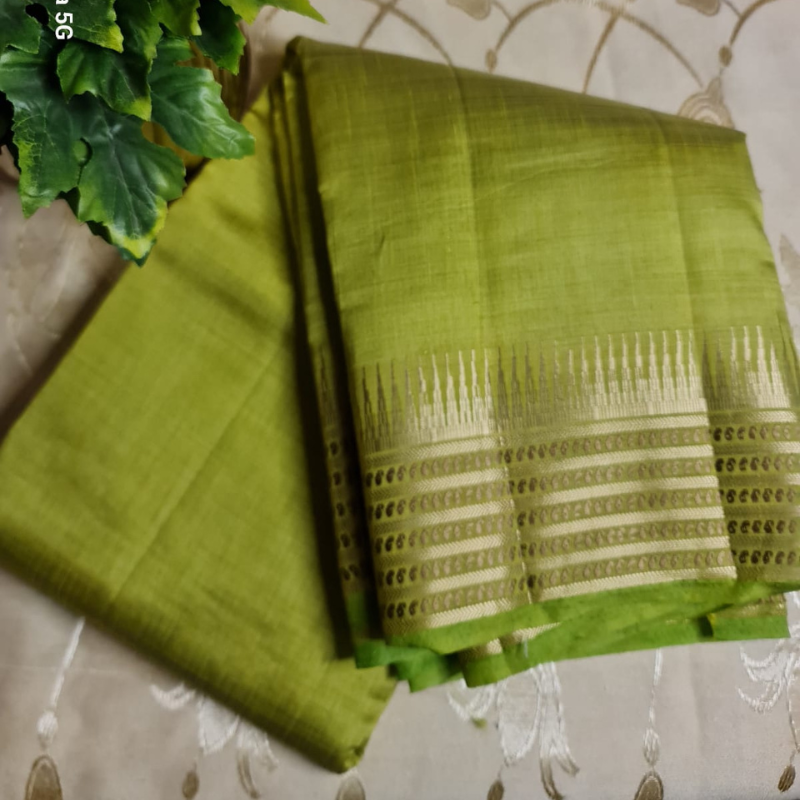 Tussar silk saree with natural shine & sheen, zari border-Elegant & Lightweight