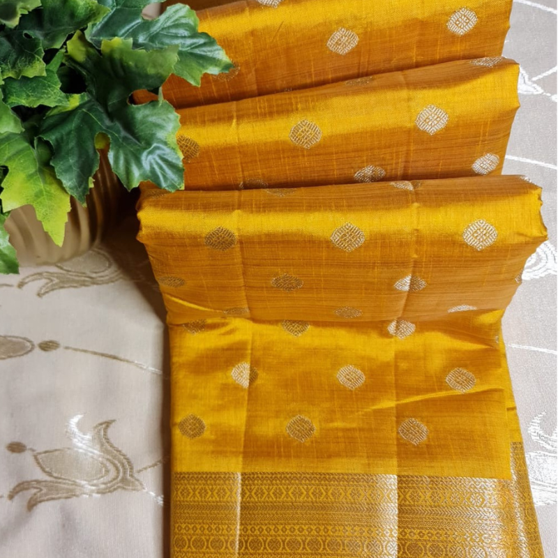 Light Orange Tussar silk saree with natural shine & sheen, zari border-Elegant & Lightweight