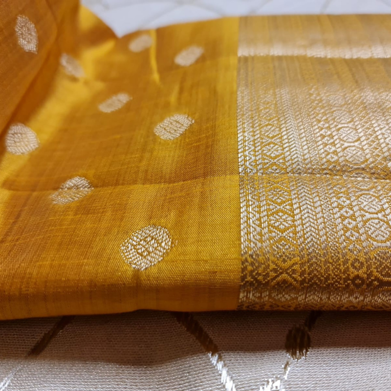 Light Orange Tussar silk saree with natural shine & sheen, zari border-Elegant & Lightweight