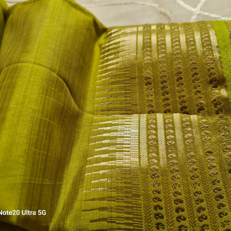 Lime Green Tussar silk saree with natural shine & sheen, zari border-Elegant & Lightweight