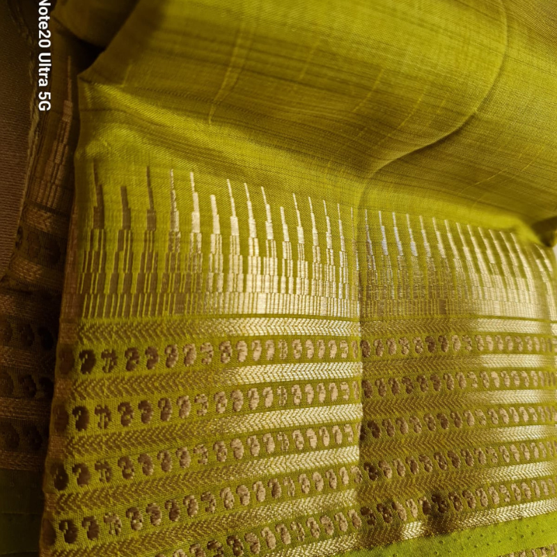 Lime Green Tussar silk saree with natural shine & sheen, zari border-Elegant & Lightweight