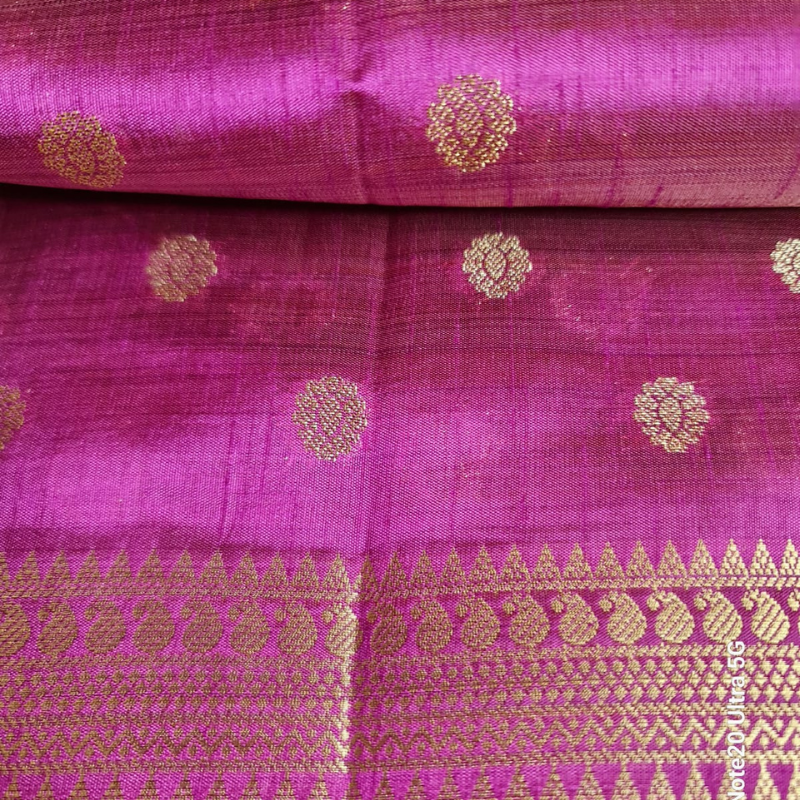 Magenta Tussar silk saree with natural shine & sheen, zari border-Elegant & Lightweight