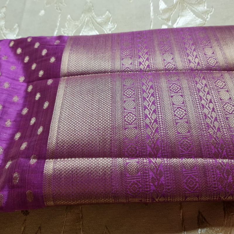Magenta Small Butta Tussar silk saree with natural shine & sheen, zari border-Elegant & Lightweight