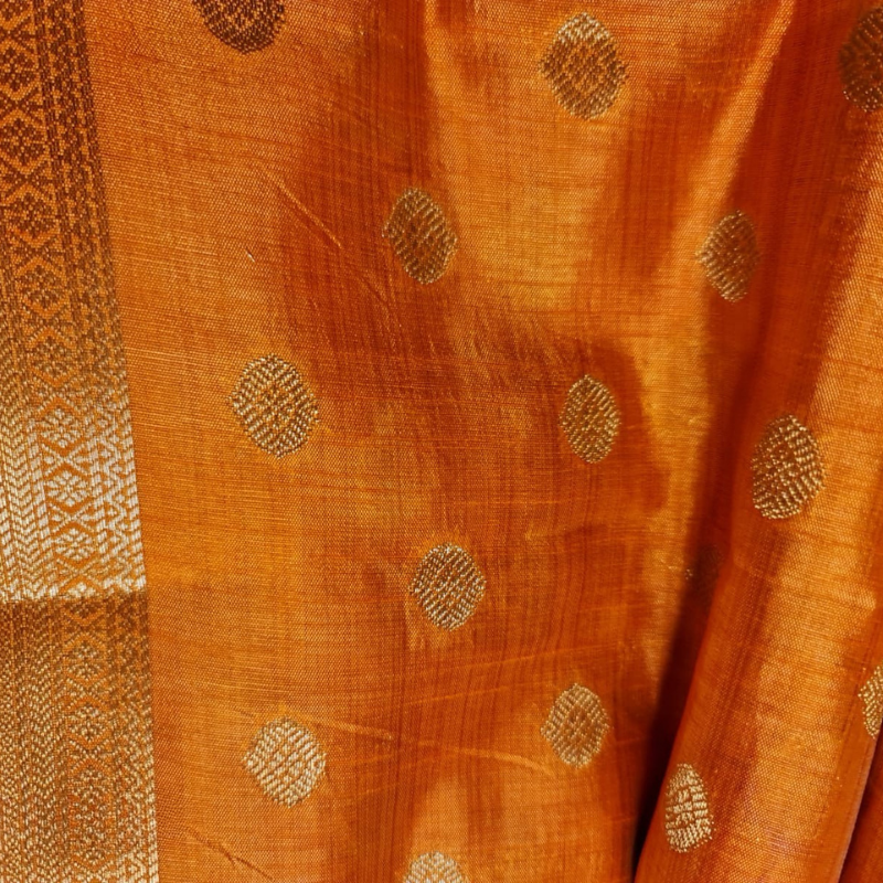 Orange Tussar silk saree with natural shine & sheen, zari border-Elegant & Lightweight