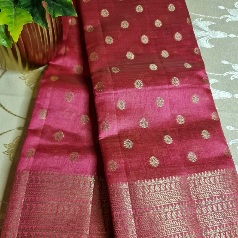 Rose Pink Tussar silk saree with natural shine & sheen, zari border-Elegant & Lightweight