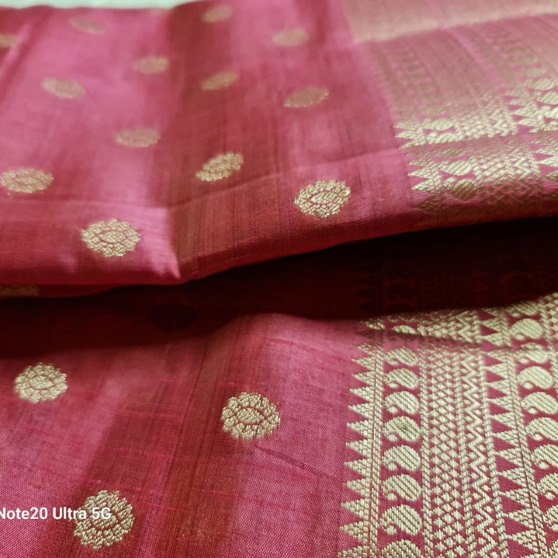 Rose Pink Tussar silk saree with natural shine & sheen, zari border-Elegant & Lightweight