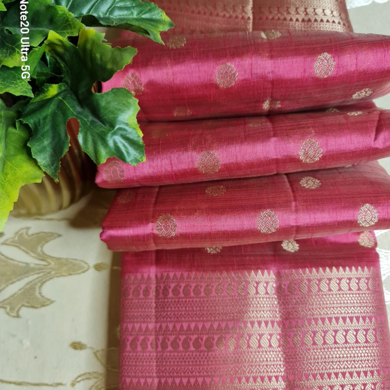 Rose Pink Tussar silk saree with natural shine & sheen, zari border-Elegant & Lightweight