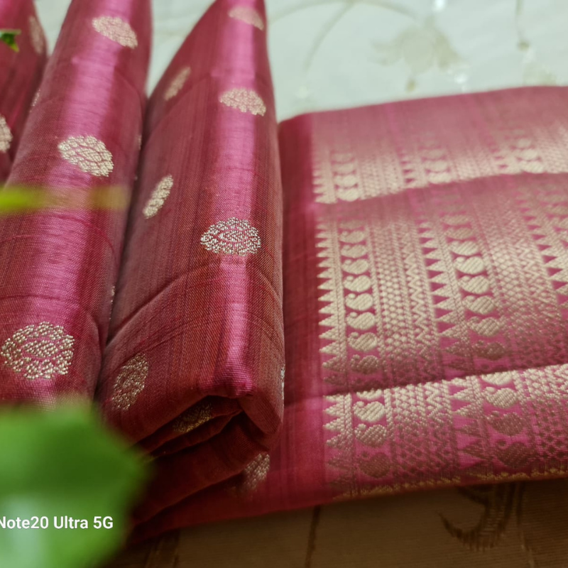 Rose Pink Tussar silk saree with natural shine & sheen, zari border-Elegant & Lightweight